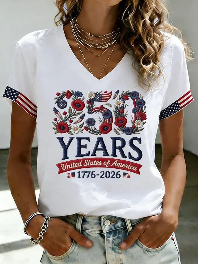 Women's America 250th Anniversary Patriotic V-Neck T-Shirt