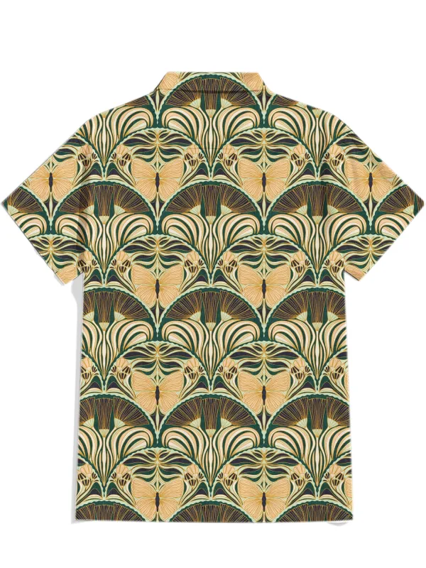 Gatsby Fan Glamour Symmetrical Deco With Ornate Butterfly Dark Green Large - 100% Cotton Shirt