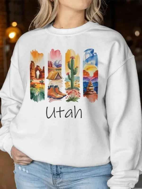 Watercolor Nature Printed Sweatshirt