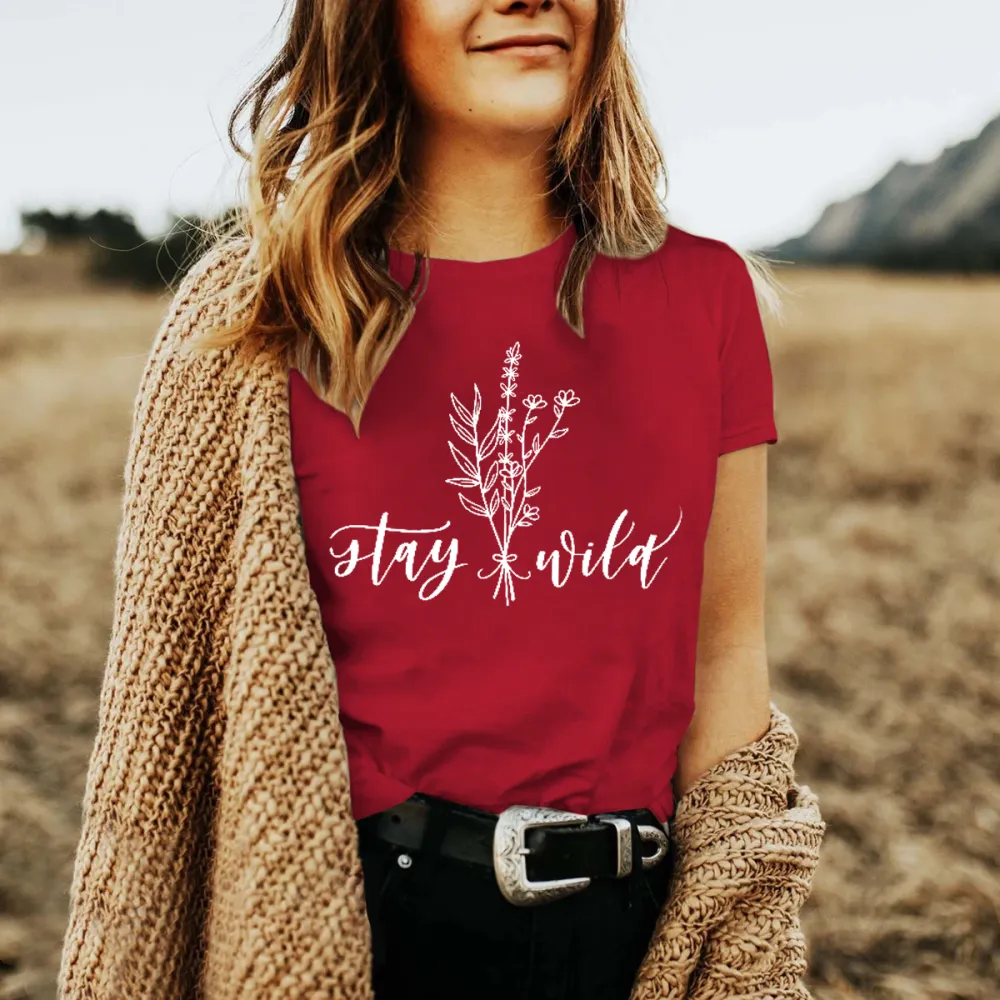Round Neck Plant Print Women's T-Shirt