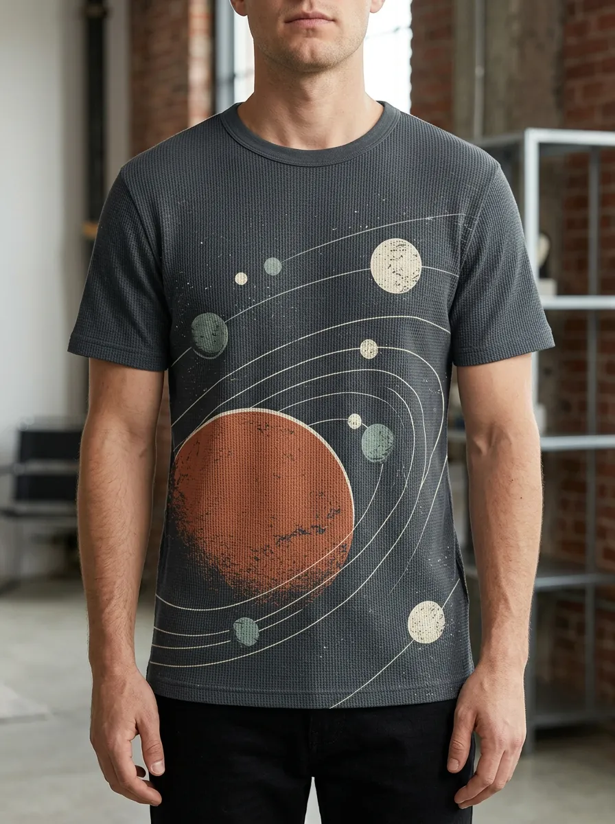 Men's Space Astronomy Solar System Modern Crew Neck T-Shirt