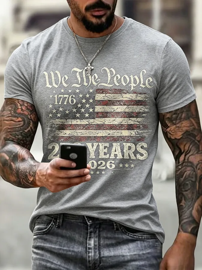 Men'S Casual 250Th Anniversary Celebration Of The Founding Of The United States, Personalized Printed Round Neck T-Shirt
