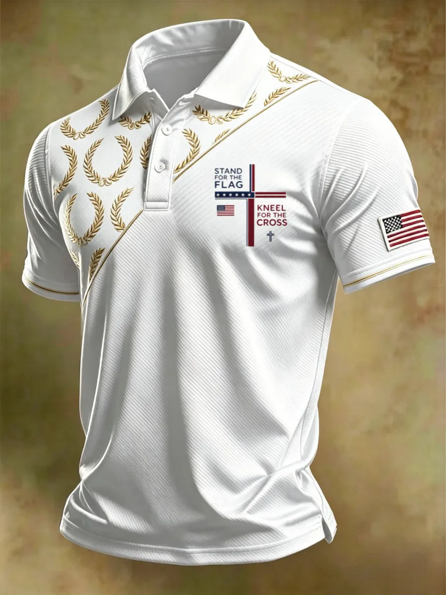 Men's American Flag Print Casual Polo Shirt