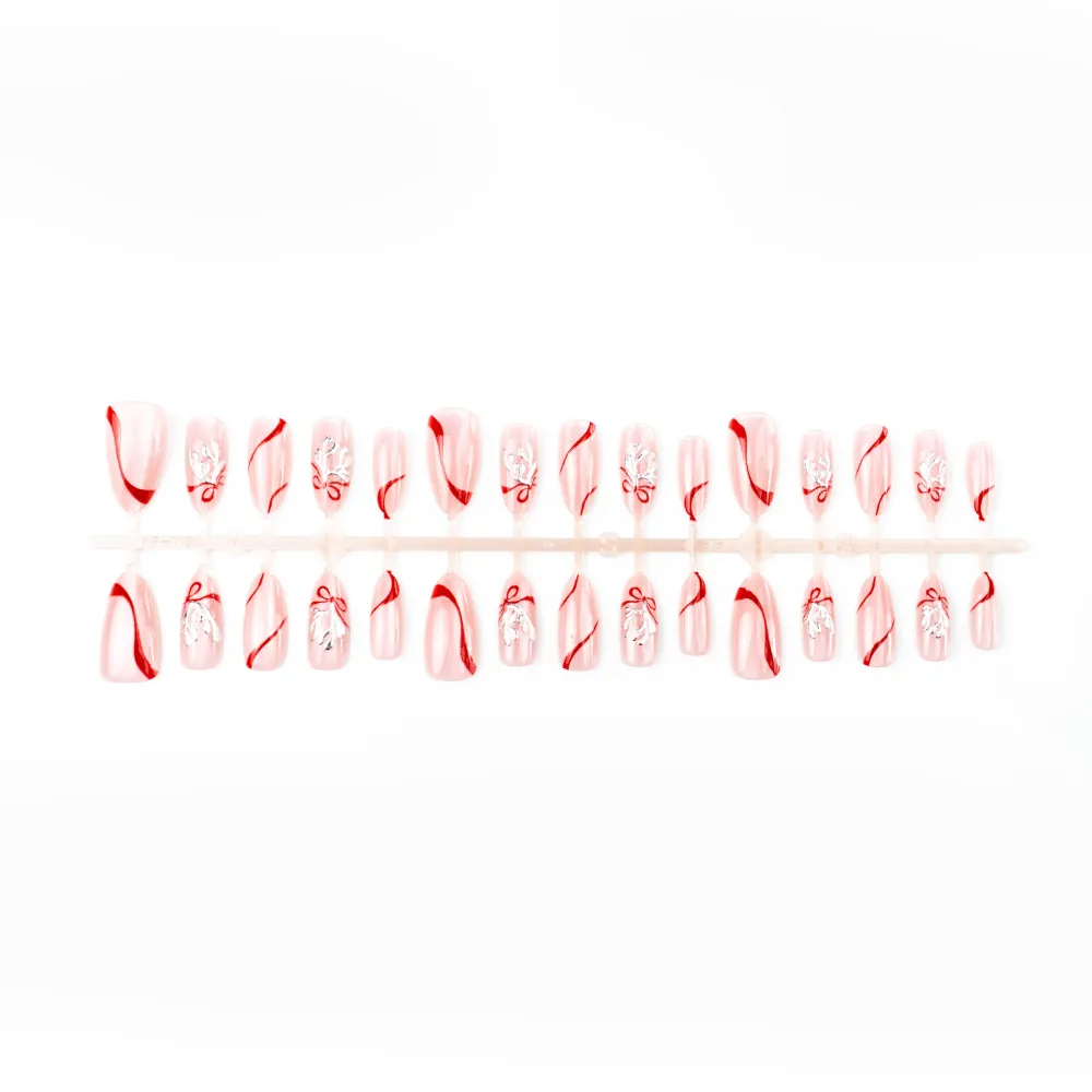 Nailhour 30Pcs Pink Cat Eye Rhinestonee Medium Almond Press On Nails