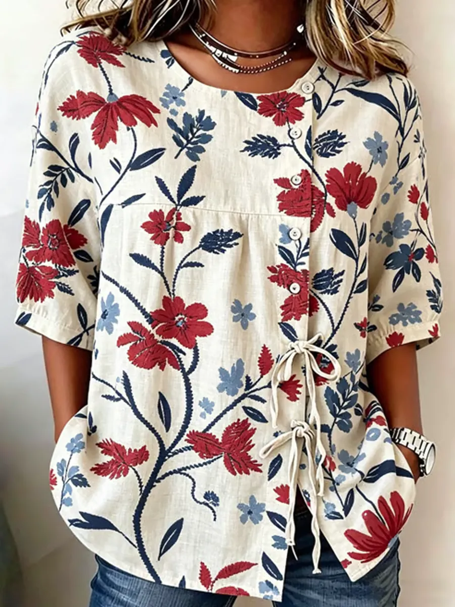 Women's Cotton Linen USA 250th Anniversary Print Shirt