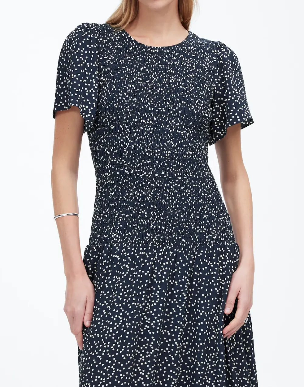 Flutter-Sleeve Smocked Midi Dress In Floral