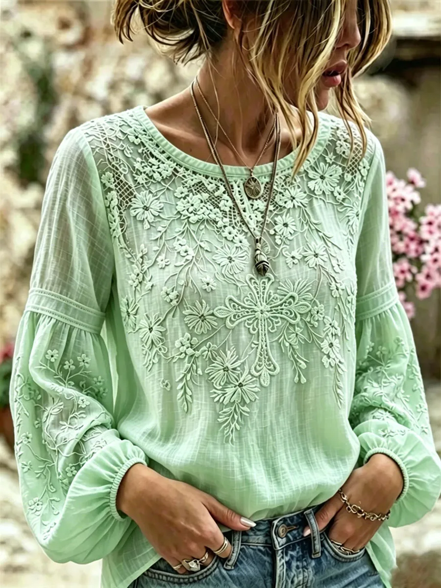 Women'S Floral Faith Printed Casual Cotton And Linen Top