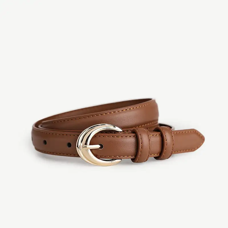 Simple Leather Belt with Golden Buckle