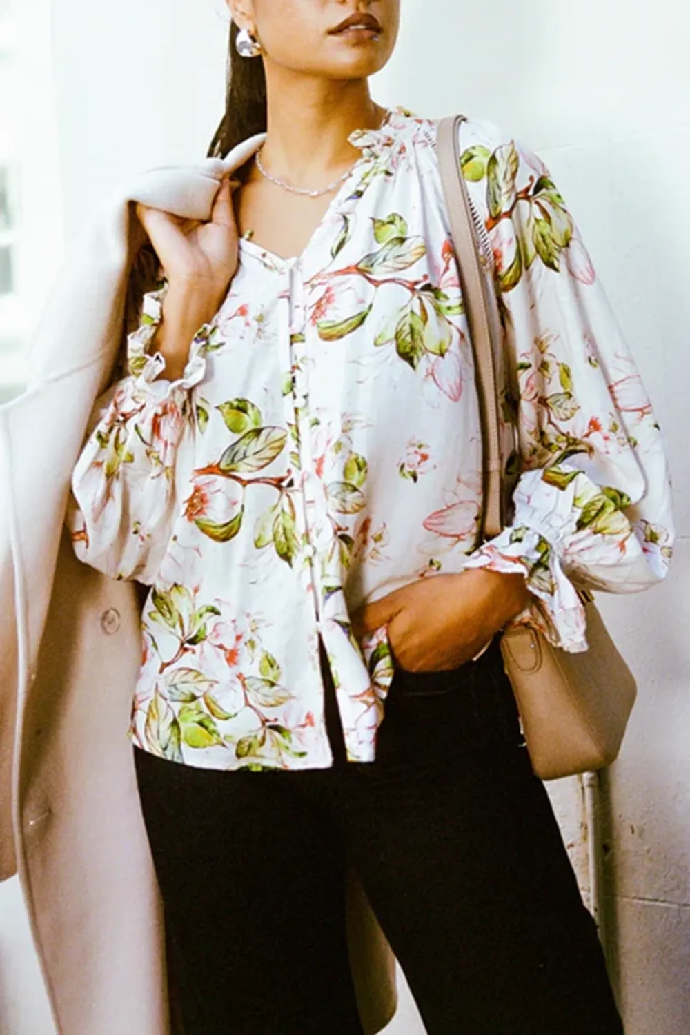 Rose Garden Print Lace Insert Blouse