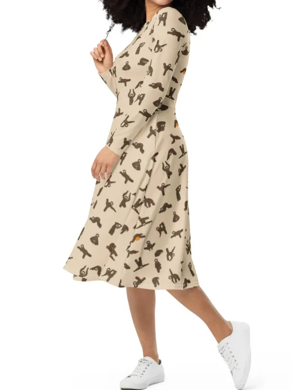 Sloth Print Long Sleeve Dress