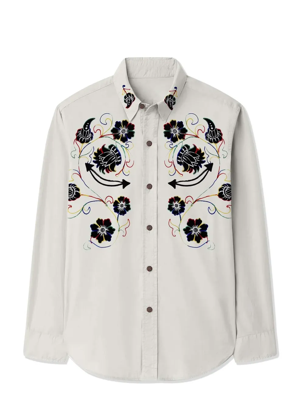 Western Vintage Flower Printed Hawaiian Shirt For Men Button-Down Shirt Long Sleeve 100% Cotton Shirt