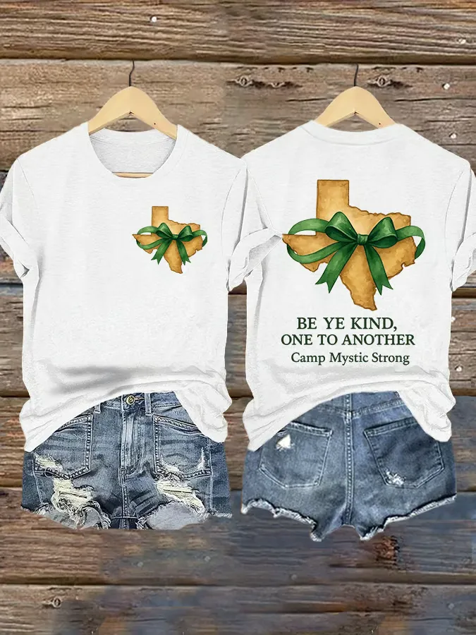 Retro Texas Strong Bow Cross Print Round Neck T-Shirt