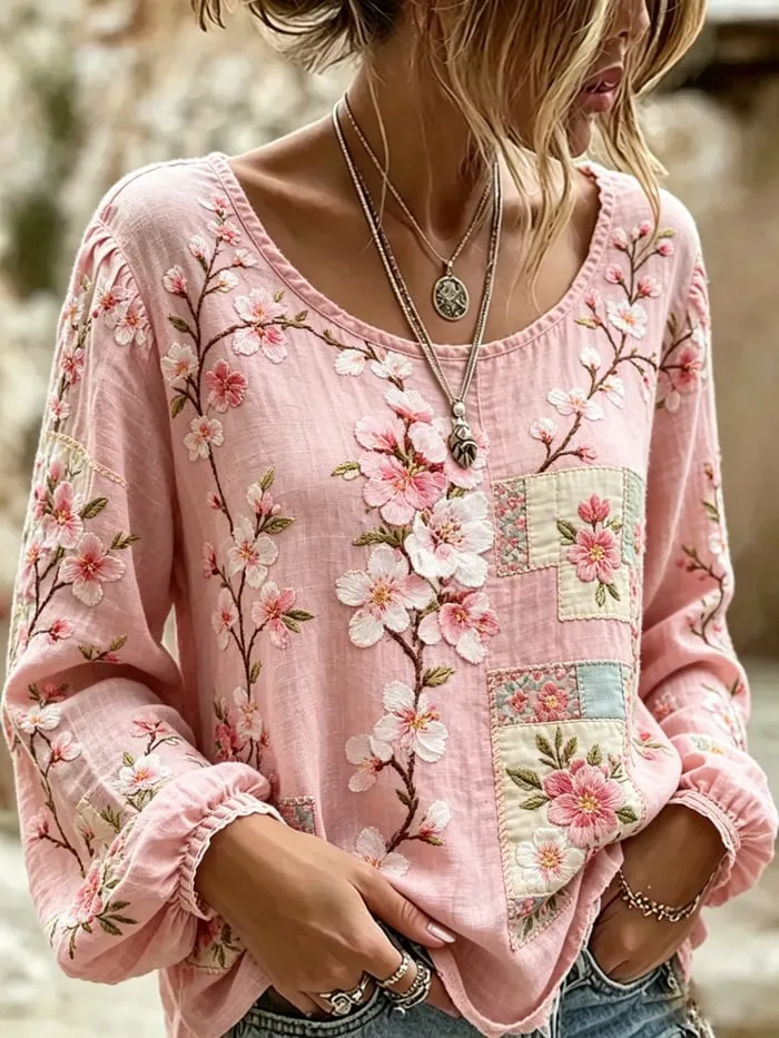 Women'S Printed Pink Art Round Neck Shirt