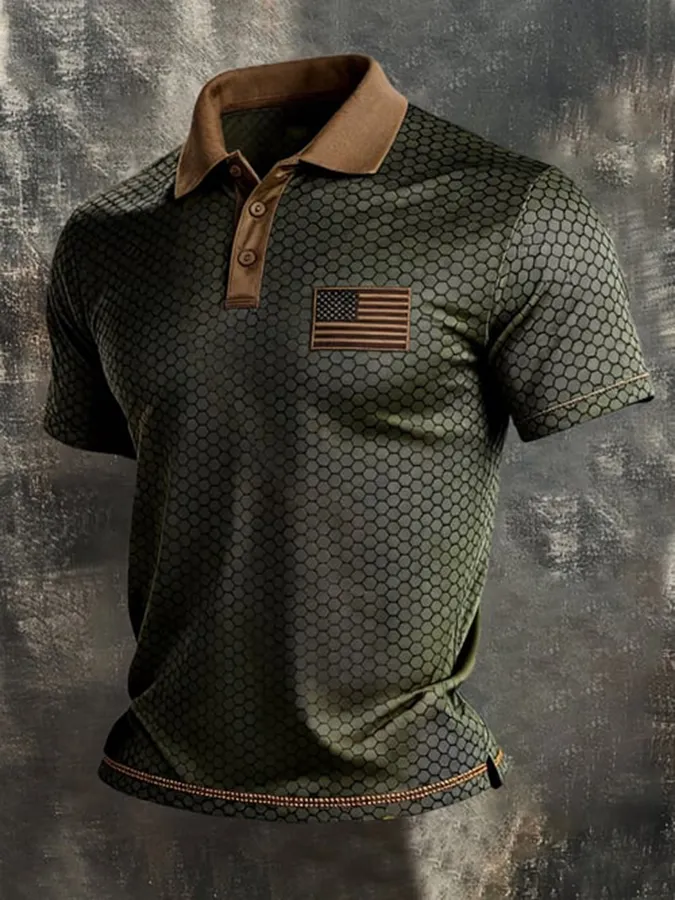Men's Independence Day patriotic printed polo shirt