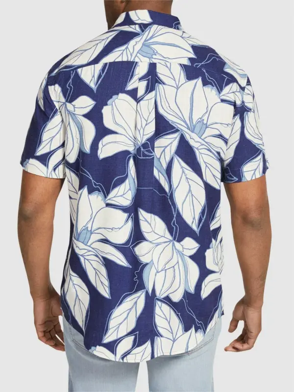 BLUE FLORAL SHORT SLEEVE SHIRT WITH TROPICAL AESTHETIC