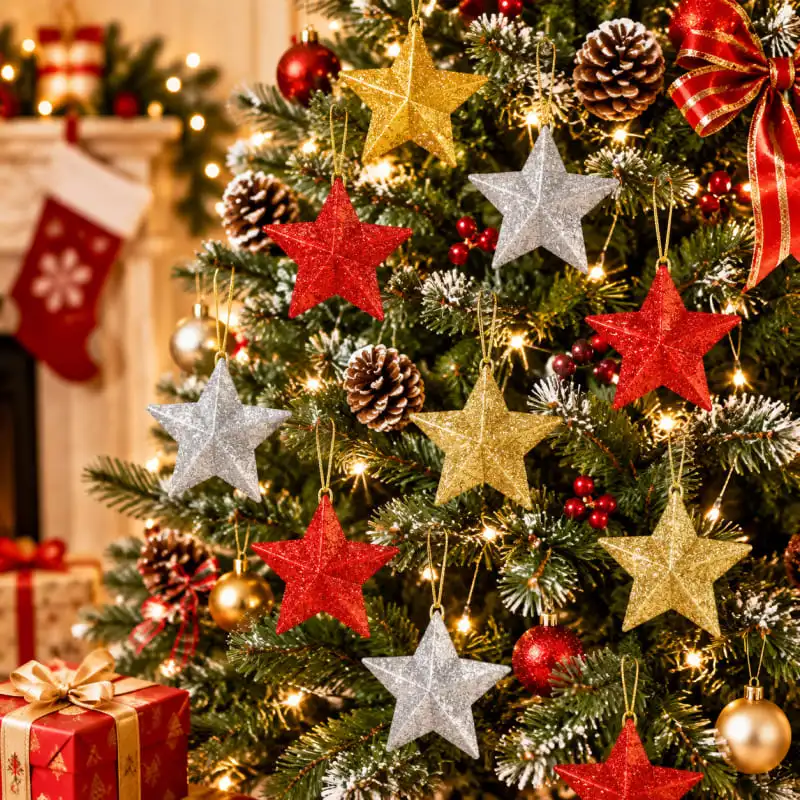 Christmas Glitter Star Christmas Tree Ornament Party Decoration