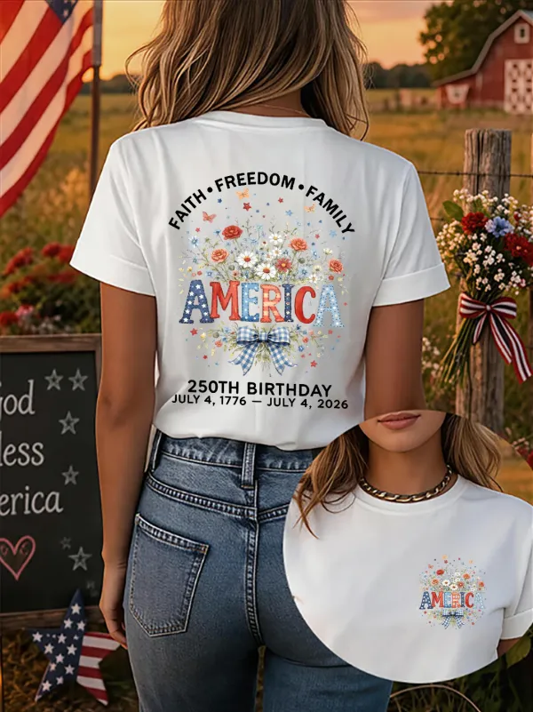 Since 1776, Faith, Liberty, And Family – Women'S 250th Anniversary Of American Faith Print Short-Sleeve T-Shirt