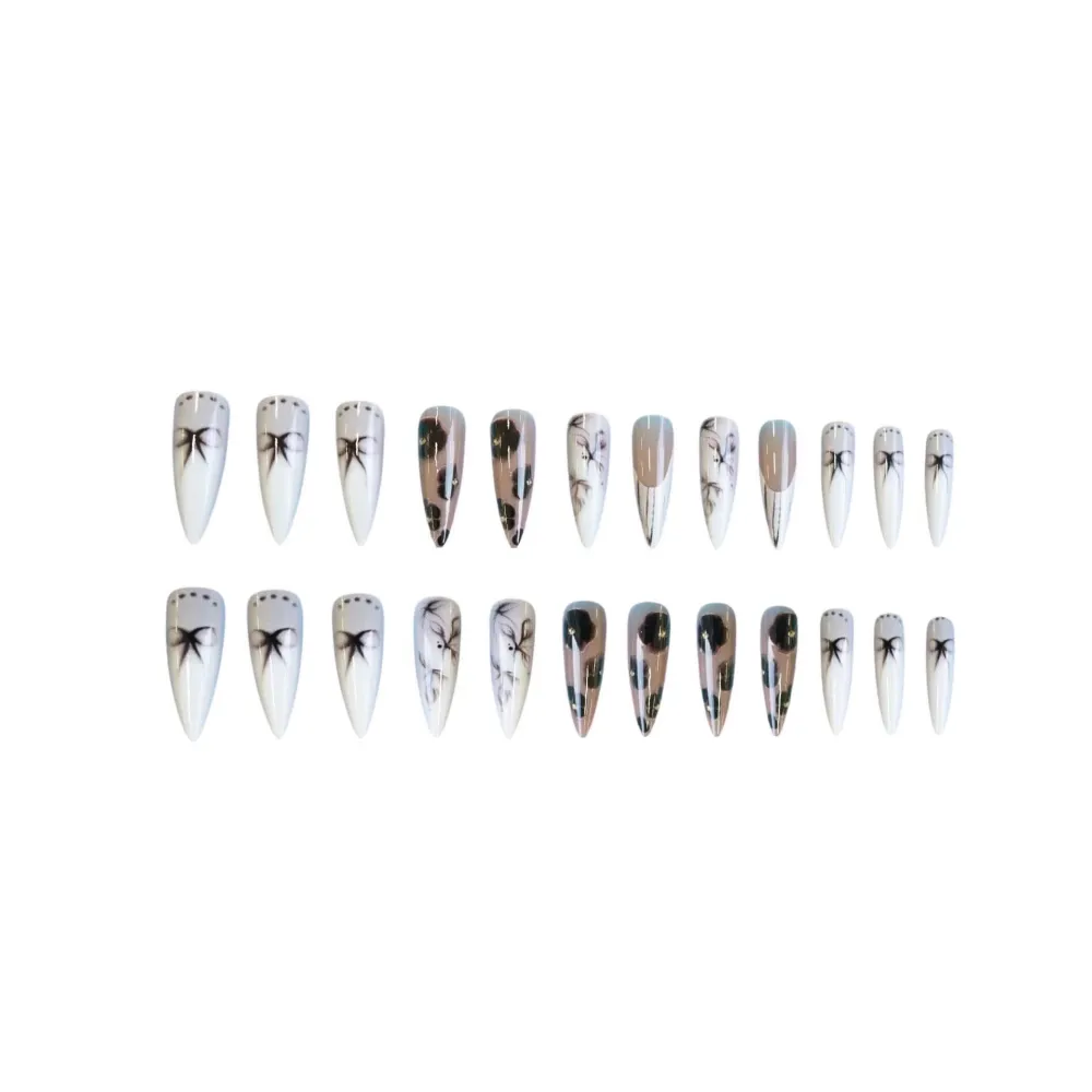 Nailhour 24Pcs Autumn White Long Stiletto Press On Nails