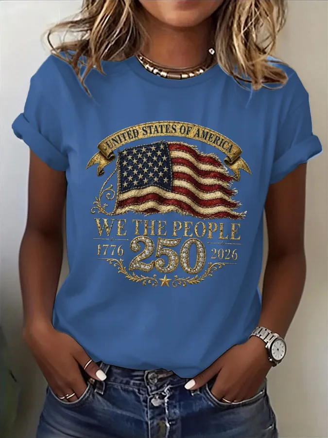 Women's USA 250th Anniversary Printed Round Neck T-shirt