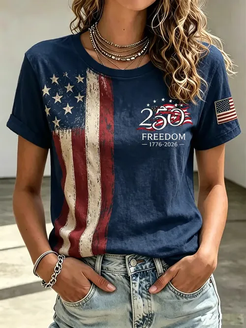 Women'S  America Flag Printed Casual T-Shirt