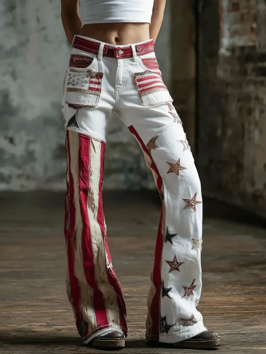 Women'S Retro Flower 250Th Anniversary Commemorative Casual Jeans