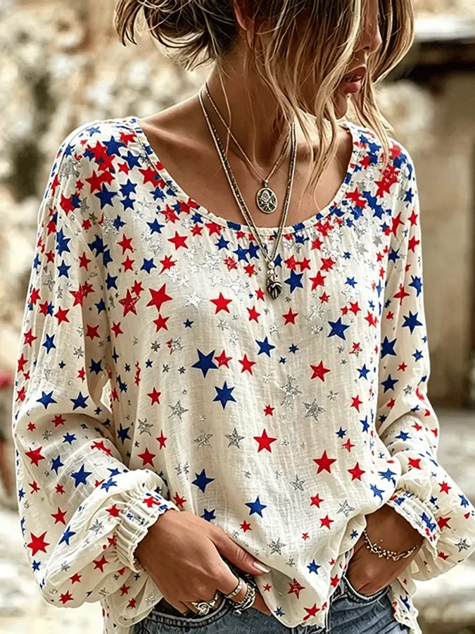 Women'S Independence Day Patriotic Star Top