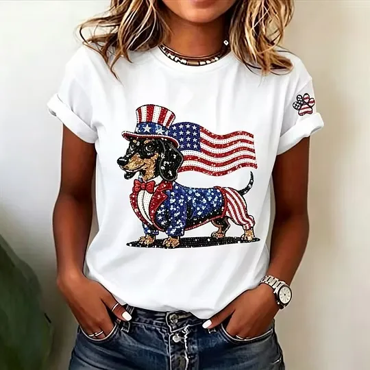 Women's casual American 250th anniversary celebration animal print short sleeved T-shirt
