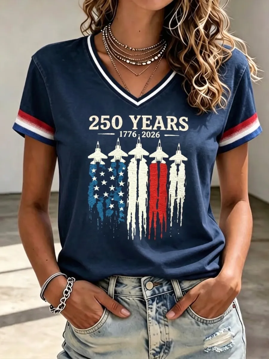 Women's Casual USA 250th Celebration Print Short Sleeve T-shirt