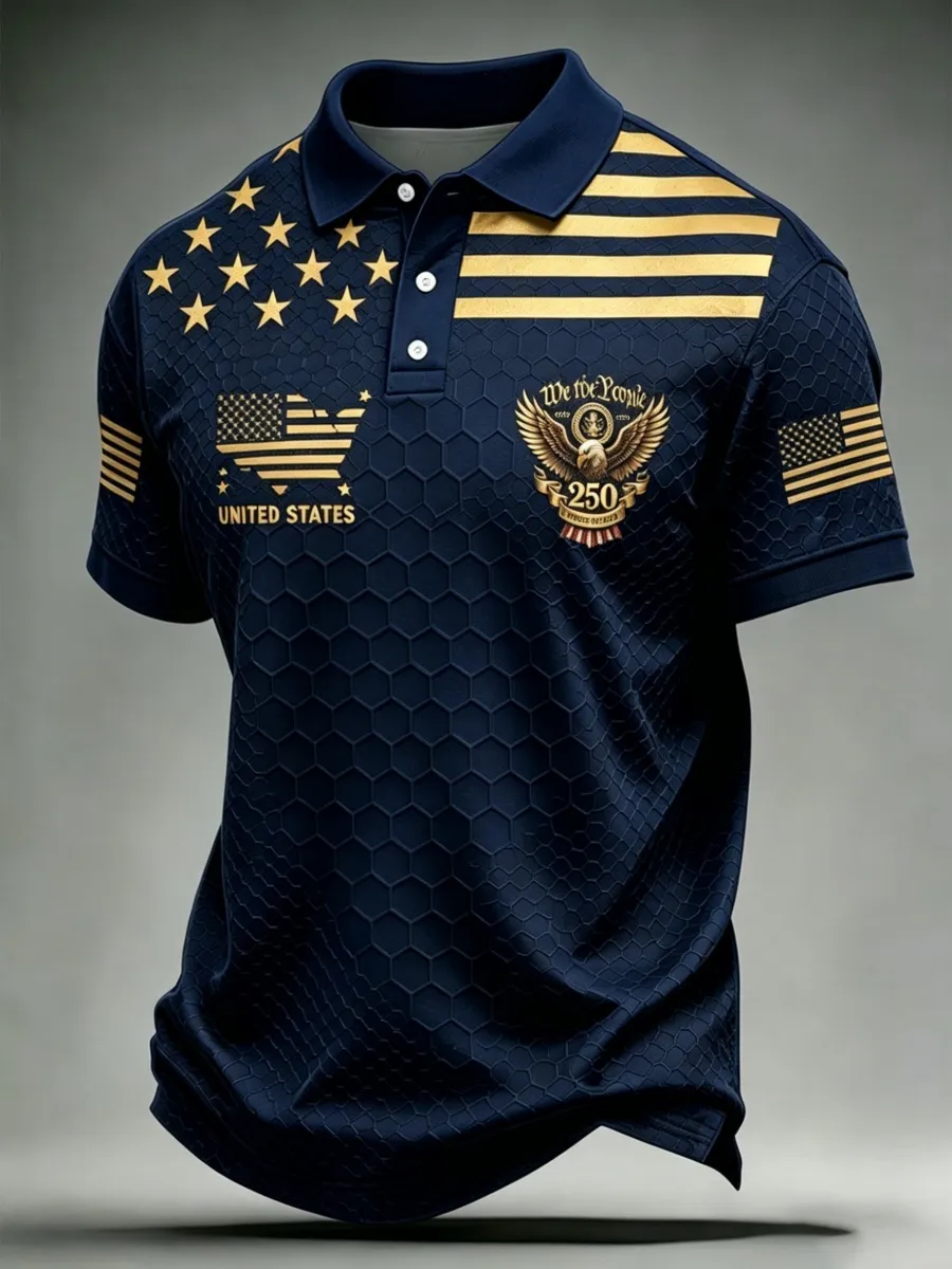 USA Map & Eagle Art Print Men's Polo Shirt