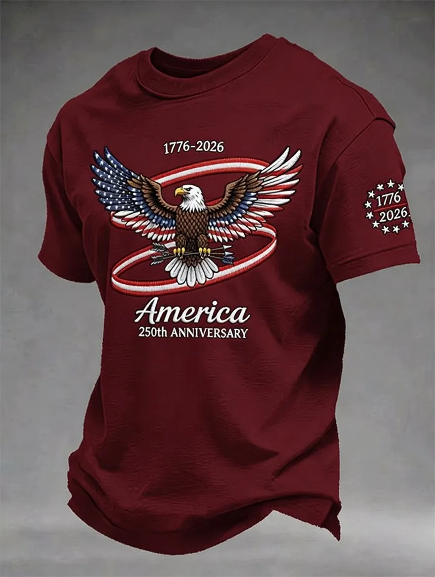 Men's America 1776-2026 Eagle 250th Anniversary Embroidered T-Shirt