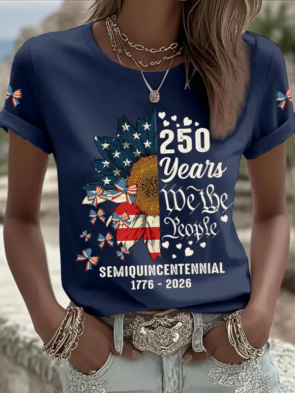 Women's American Independence Day 250th Anniversary Printed T-Shirt