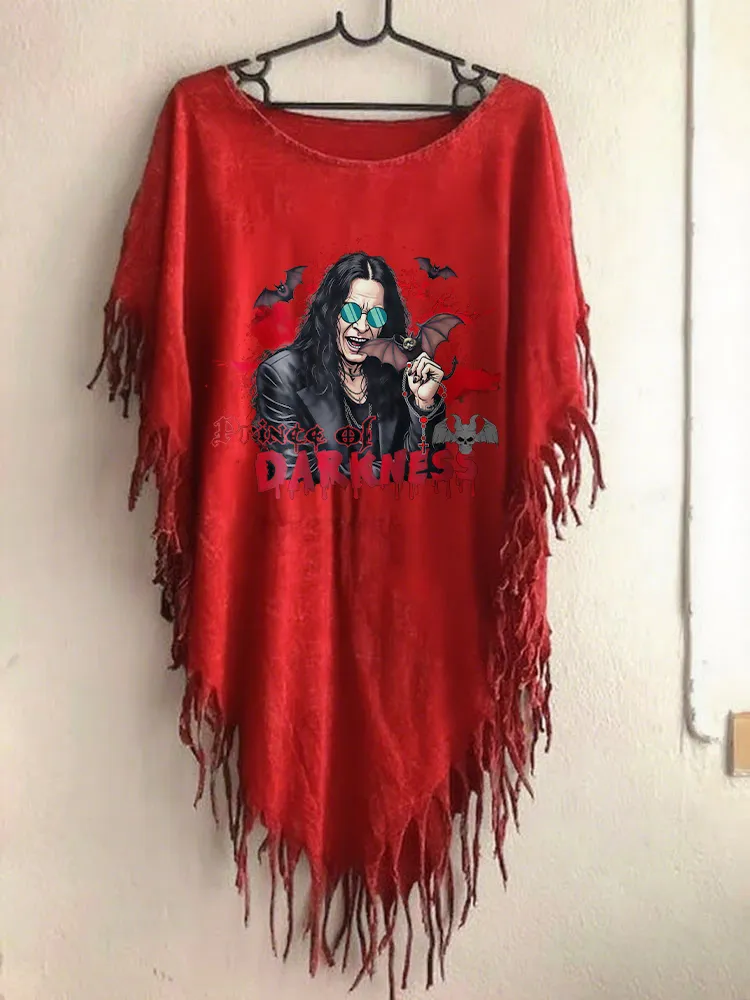 Women'S Gothic Bloody Bat Art Print Irregular Hem  Cape