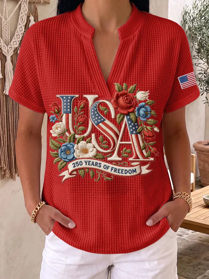 Women's 250th Anniversary of the United States Printed Waffle Top