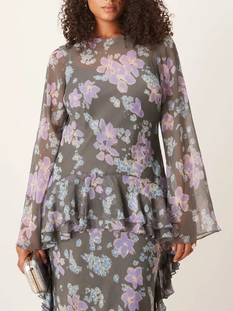 Ruffled Round Neck Maxi Dress
