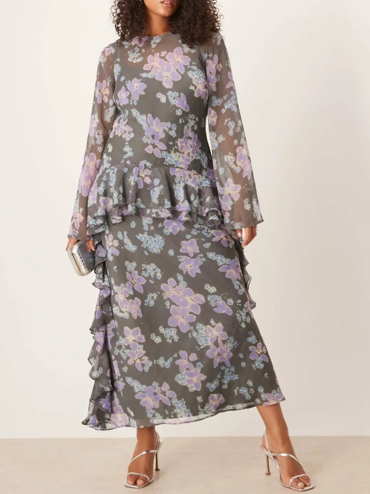 Ruffled Round Neck Maxi Dress