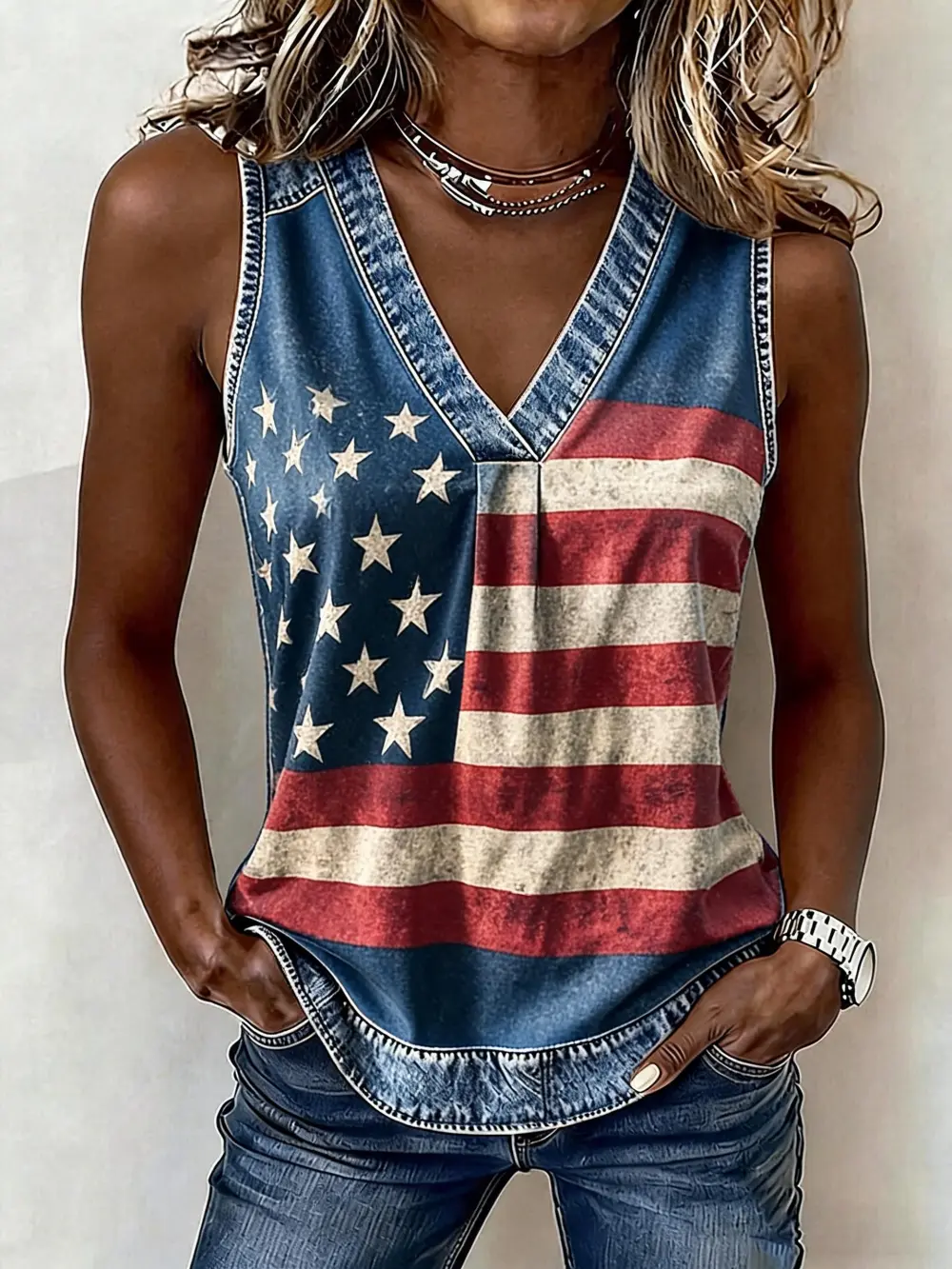 250Th Anniversary Star Printed Tank Top For American Women