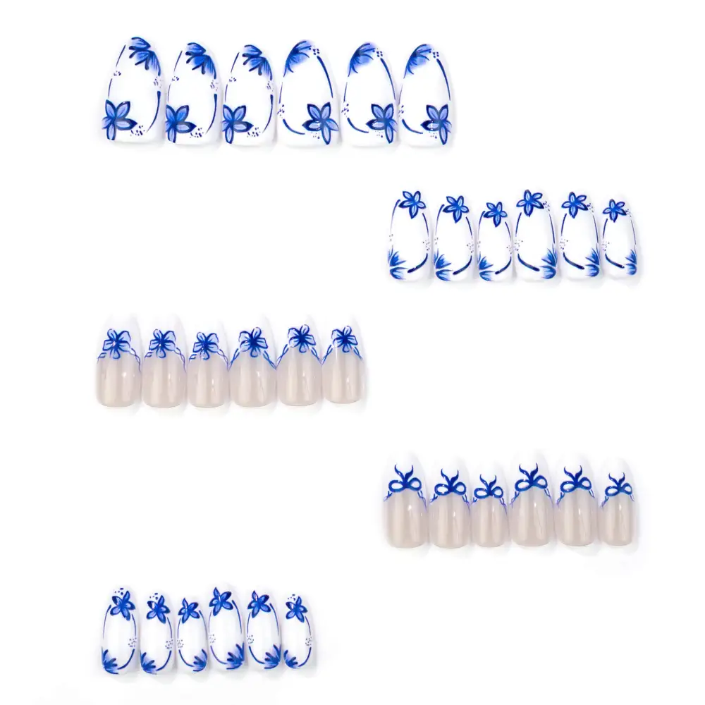 Nailhour 30Pcs White Vintage Medium Almond Press On Nails