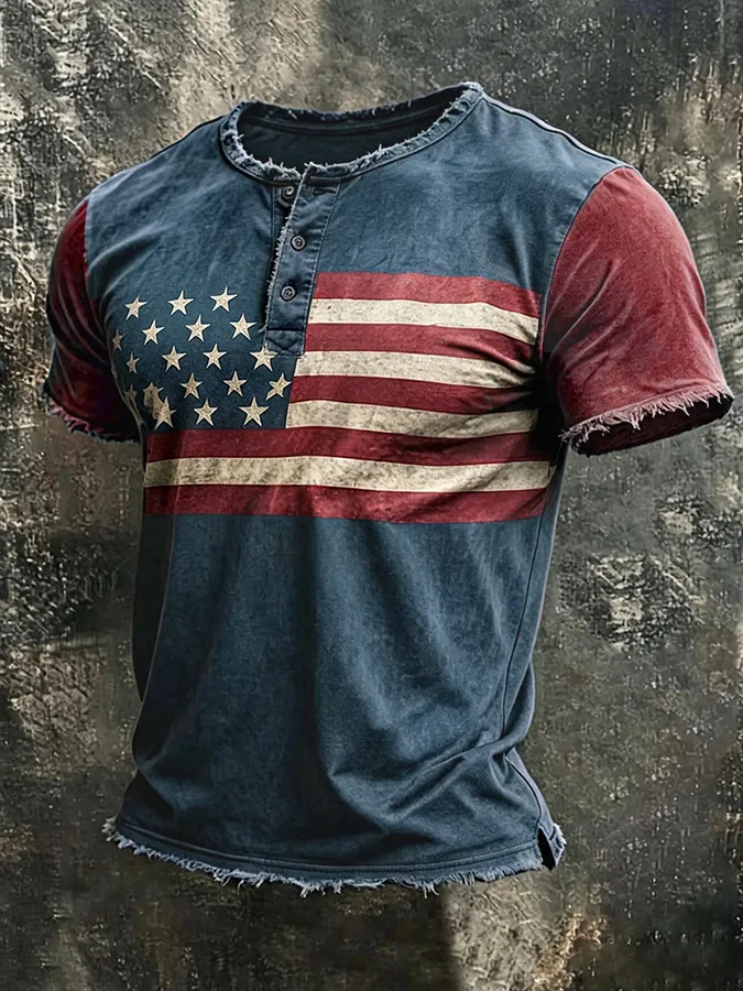 Men'S American Flag Printed Casual Top