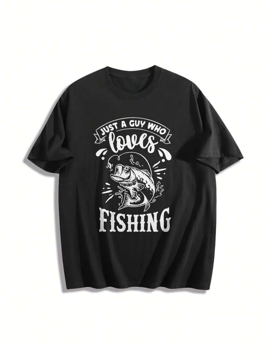 Guy Focused Fishing Loving Graphic T-Shirt