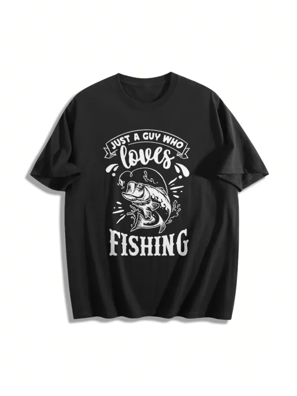 Guy Focused Fishing Loving Graphic T-Shirt
