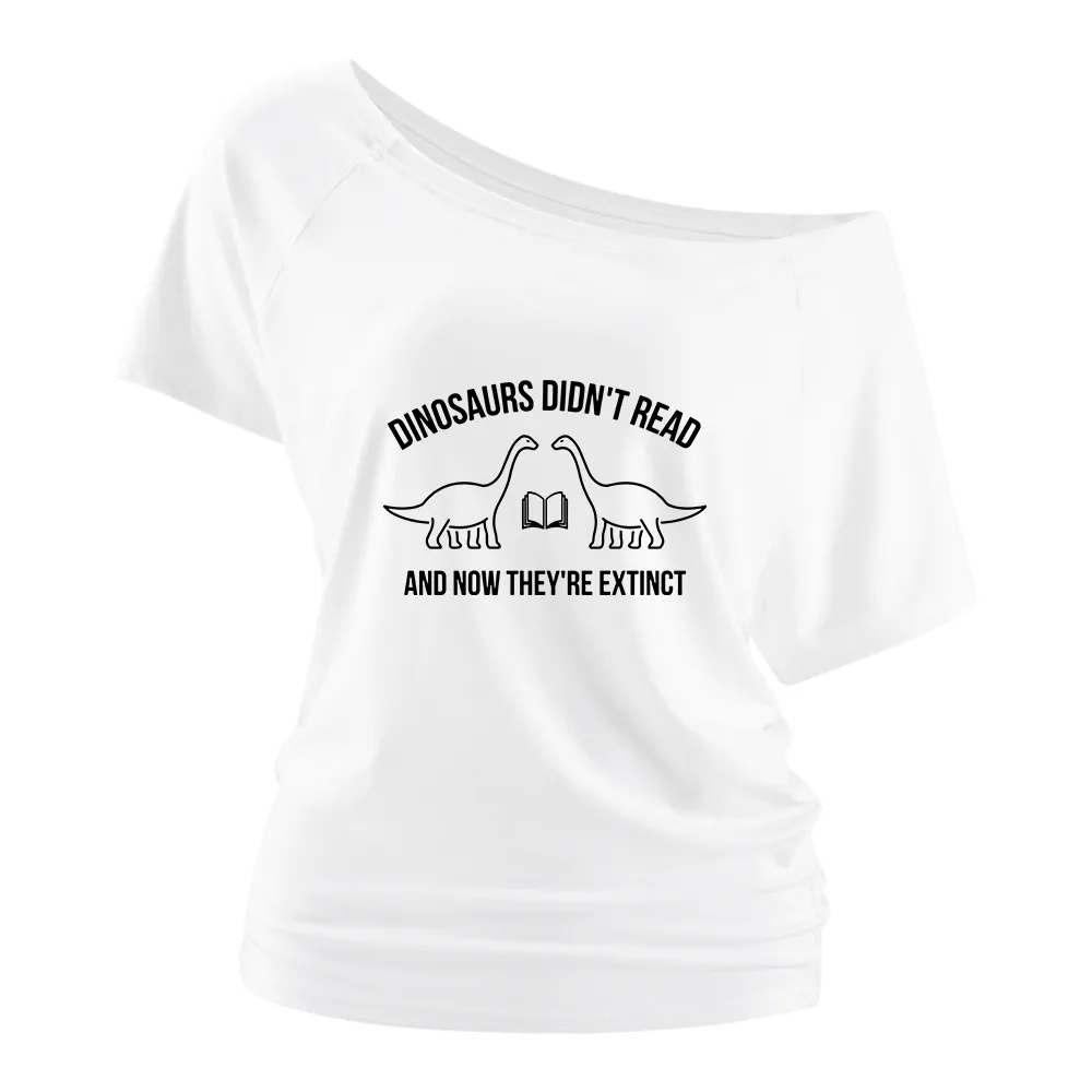 Dinosaurs Print Off Shoulder T-shirts