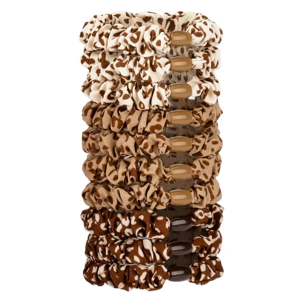 A Set Of Ten Leopard Print Satin Elastic Hair Bands For Women