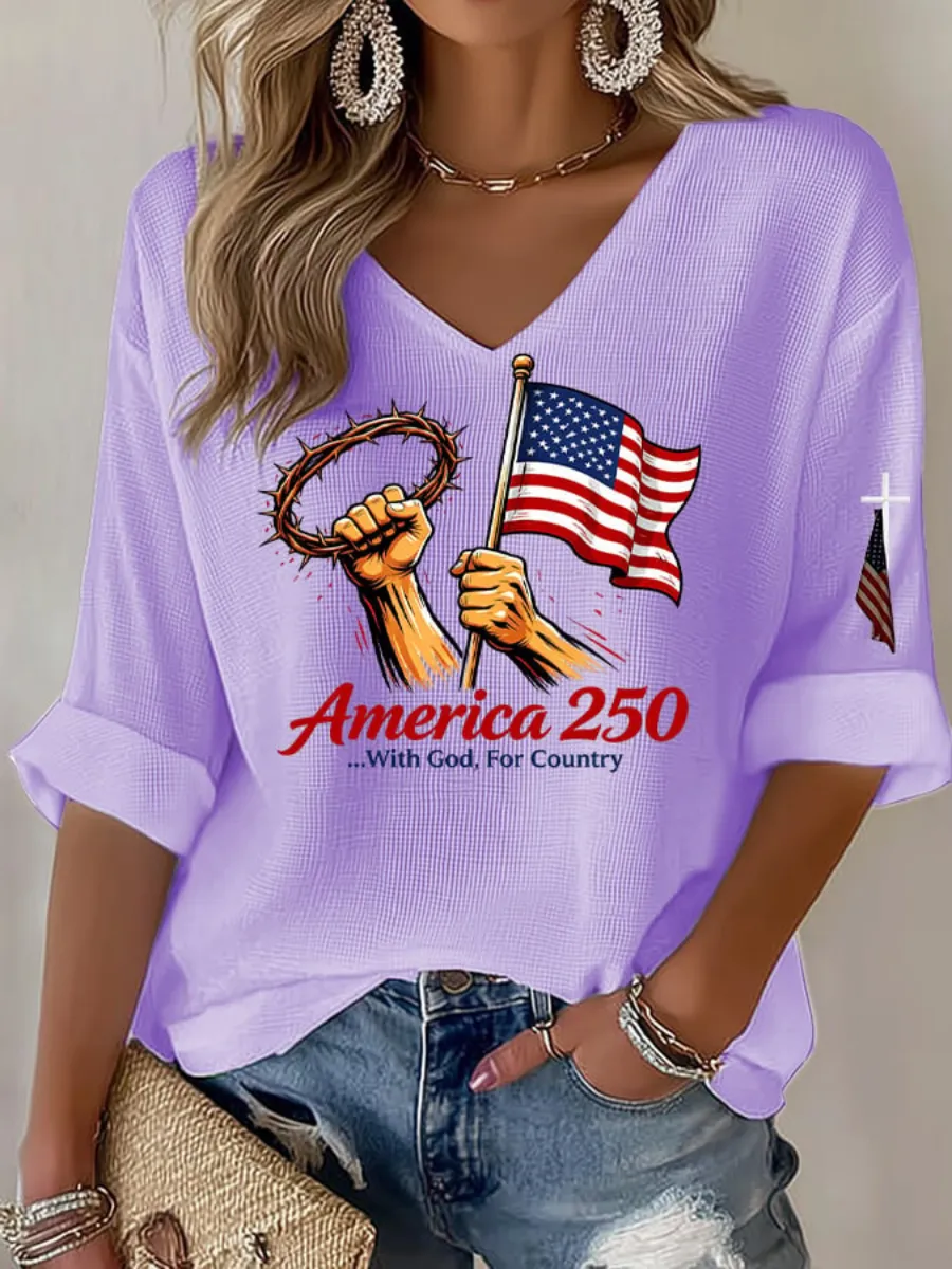 Women's 2026 USA 250th Anniversary Patriotic Printed T-Shirt