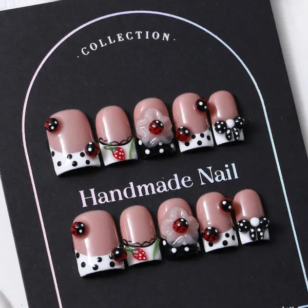 Nailhour Handmade 10pcs Y2k European Dot Lace 3D Flowers Elements Press On Nails