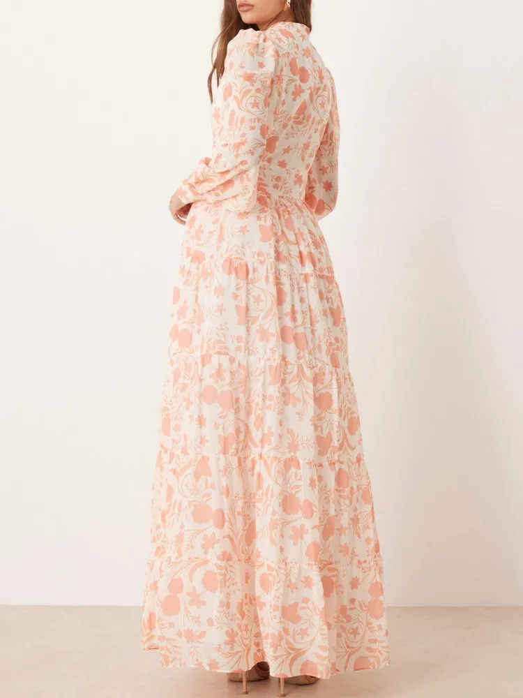 Tiered Floral Long Sleeve Maxi Dress