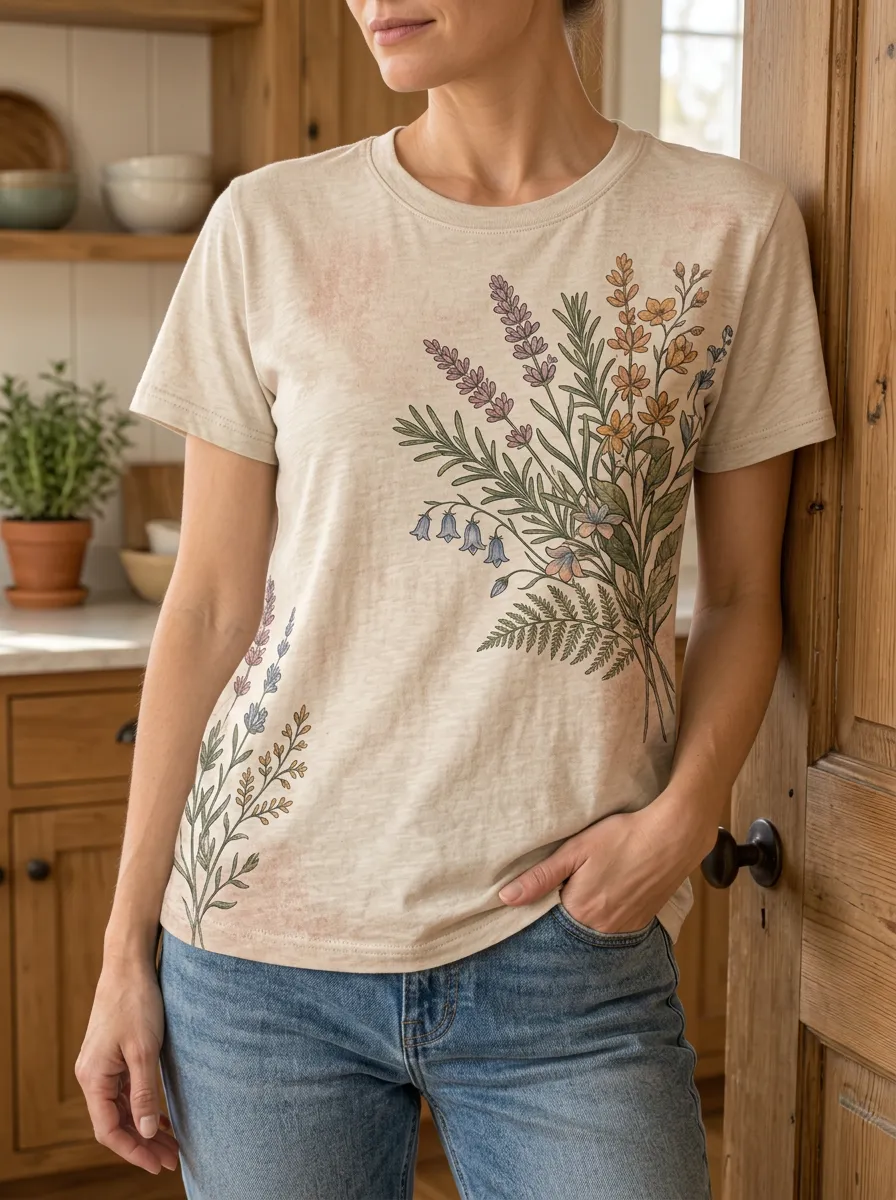 Women's Botanical Lover Wildflower Bouquet Printed T-shirt