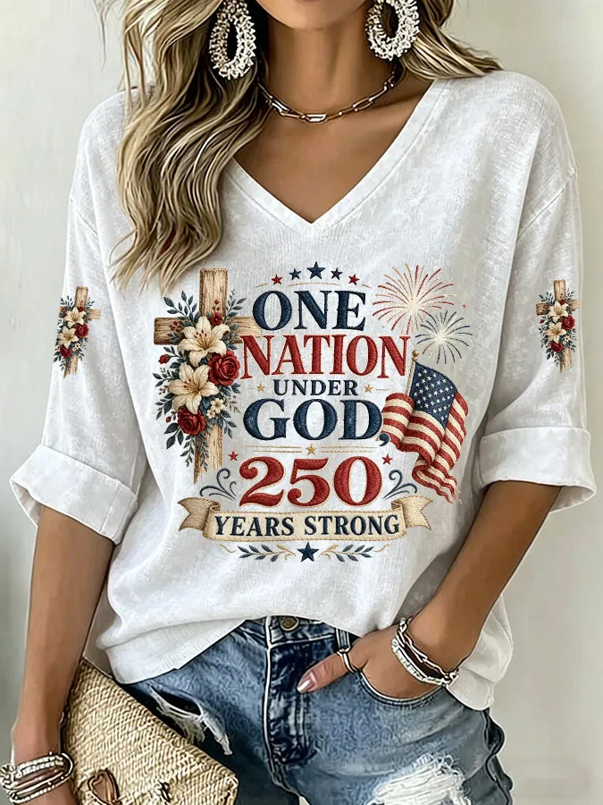 Women'S American Flag Printed Casual Top