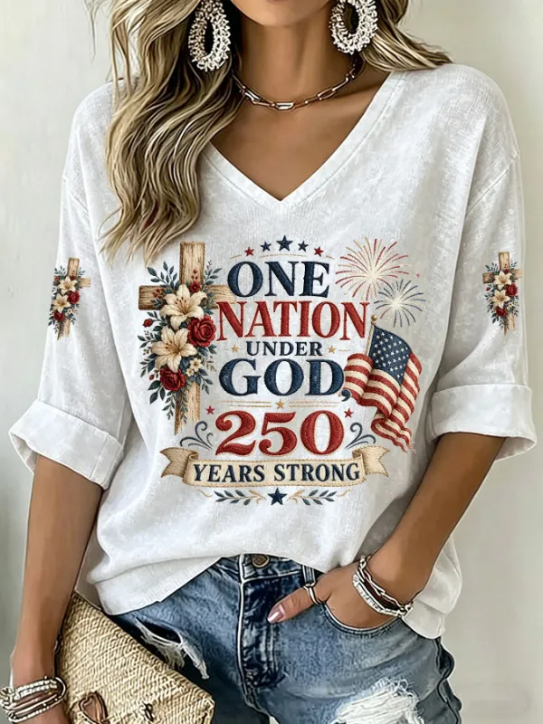 Women'S American Flag Printed Casual Top