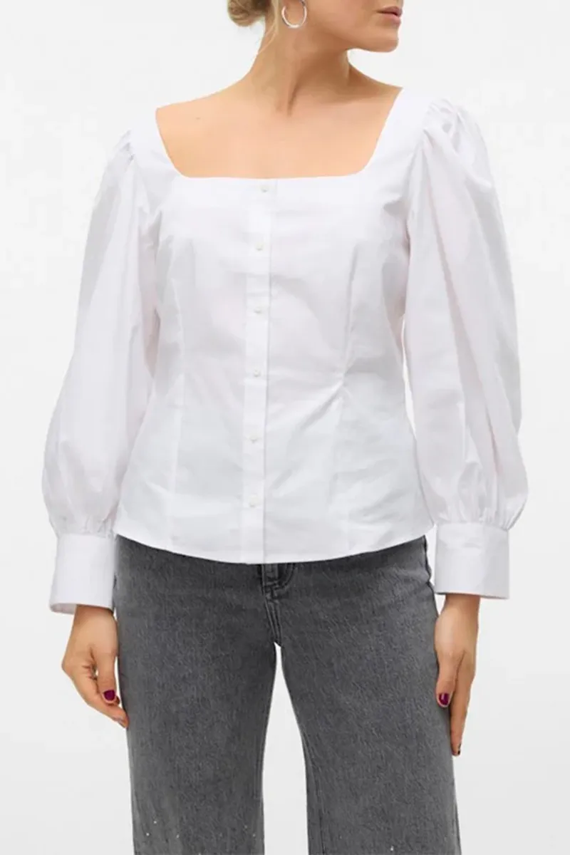 Puff Sleeve Square Neck Black Shirts