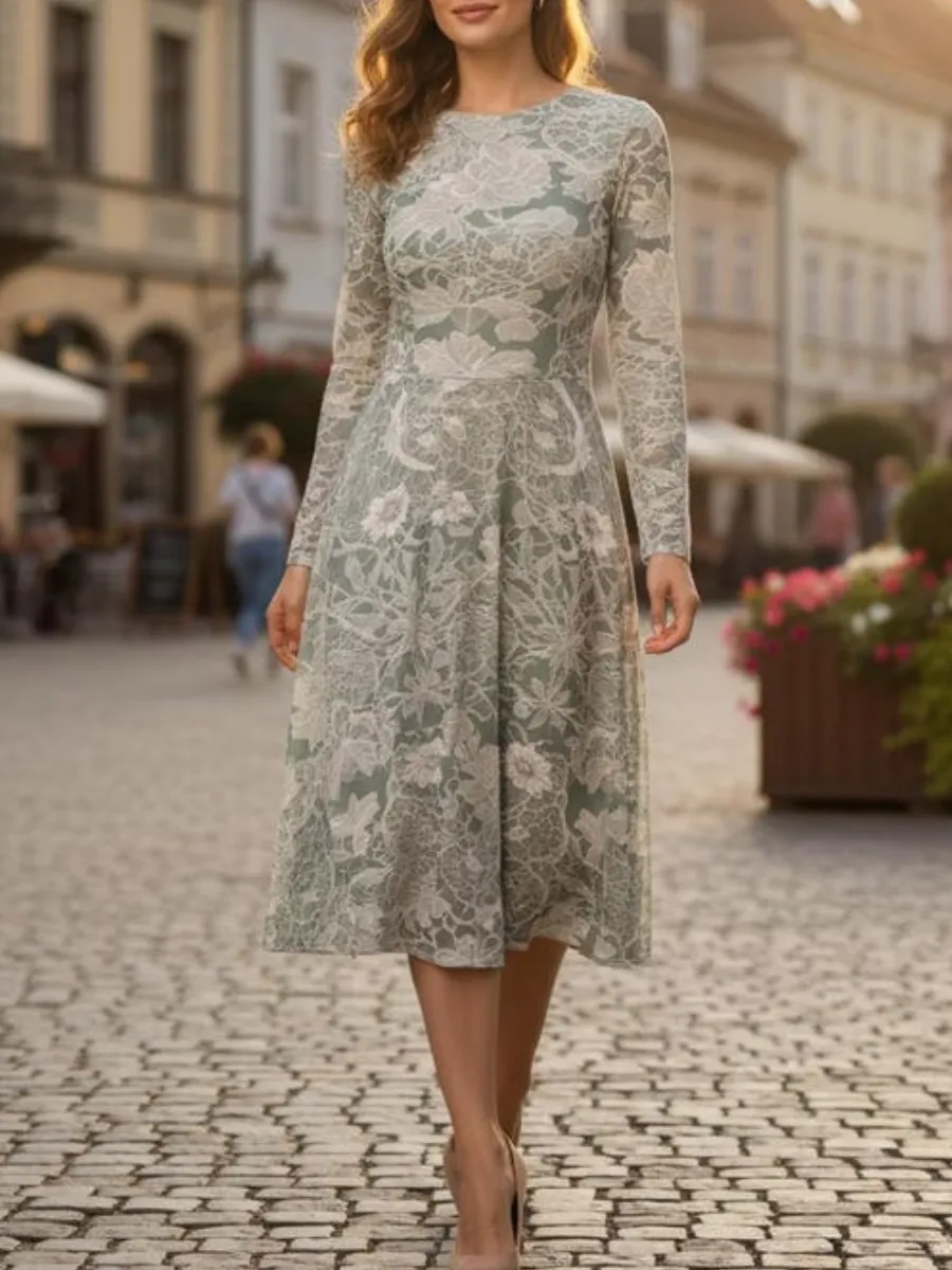 A-Line Lace Midi Dress